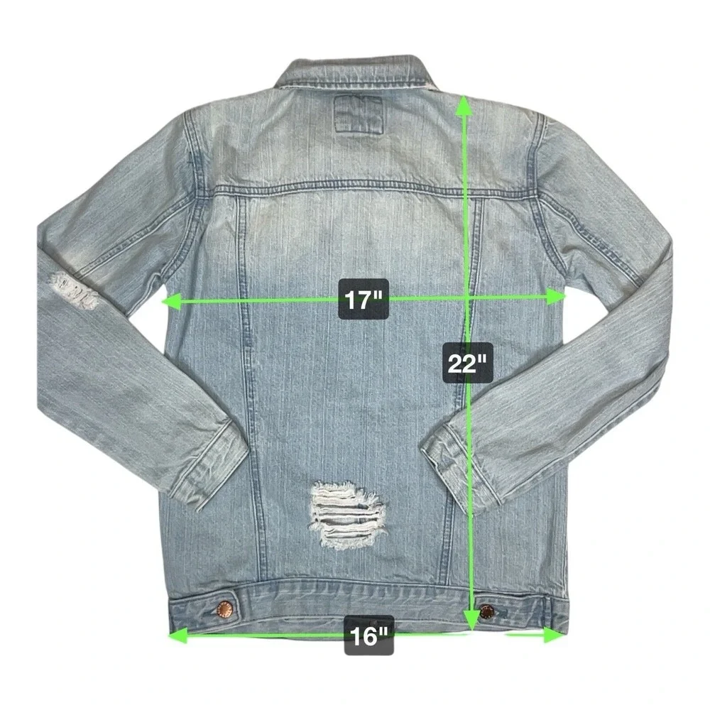 Forever 21‎ Denim Jacket Girls 13/14 Light Blue Excellent Distressed Jean Coat